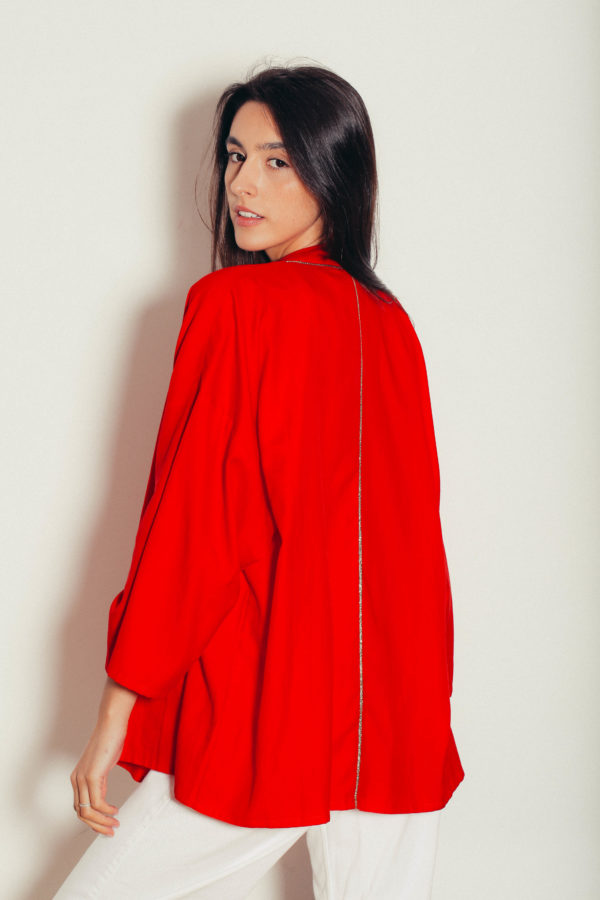 Kimono rouge court pour femme en coton
